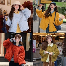 官图稻浪翻金复古港风灯芯绒保暖秋冬宽松棉服外套