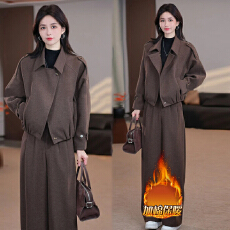 批发官图 <b class='q'>风衣</b>夹棉短外套女复古宽松休闲夹克美拉德棕色两件套