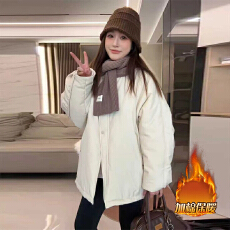 批发官图2025<b class='q'>秋</b>冬新款时尚简约气质百搭休闲圆领长袖纯色宽松薄款棉服