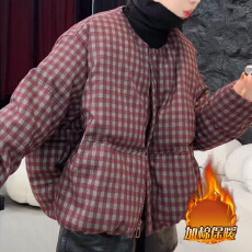 批发官图 无领拉链公主风厚款冬季格子棉服<b class='q'>休闲</b>韩版