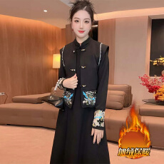 批发官图加绒加厚新中式国风收腰显瘦<b class='q'>连衣裙</b>女冬季重工<b class='q'>刺绣</b>马甲女