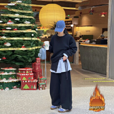 批发官图 加绒拼接假两件<b class='q'>卫衣</b><b class='q'>套装</b>设计感格子屁帘加绒卫裤三件套