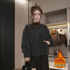 批发官图  皮毛一体女春秋冬季短款短外套长袖开衫上衣<b class='q'>韩版</b>休闲上衣