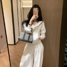 批发官图 秋季新款韩系休闲风长袖连帽拉链外套高腰垂感<b class='q'>阔腿裤</b>两件套
