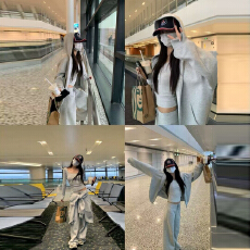 批发官图 韩系休闲服套装女春秋运动风灰连帽卫衣打底衫<b class='q'>阔腿裤</b>三件套