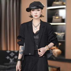 批发官图  早春新款小众设计气质时尚拼色两穿<b class='q'>西装</b><b class='q'>蕾丝</b>拼接屁帘阔腿裤