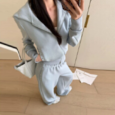 批发官图 春季新款罗纹铆钉松弛风连帽卫衣百搭显瘦<b class='q'>时尚</b>休闲卫裤套装