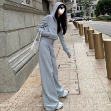 批发官图 春季新款罗纹铆钉松弛风连帽卫衣百搭显瘦<b class='q'>时尚</b>休闲卫裤套装