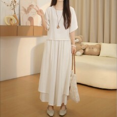 批发官图 小个子女夏季新款慵懒显瘦上衣气质显瘦小众休闲裙裤套装