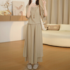 批发官图 小个子女夏季新款慵懒显瘦上衣气质显瘦小众休闲裙裤套装