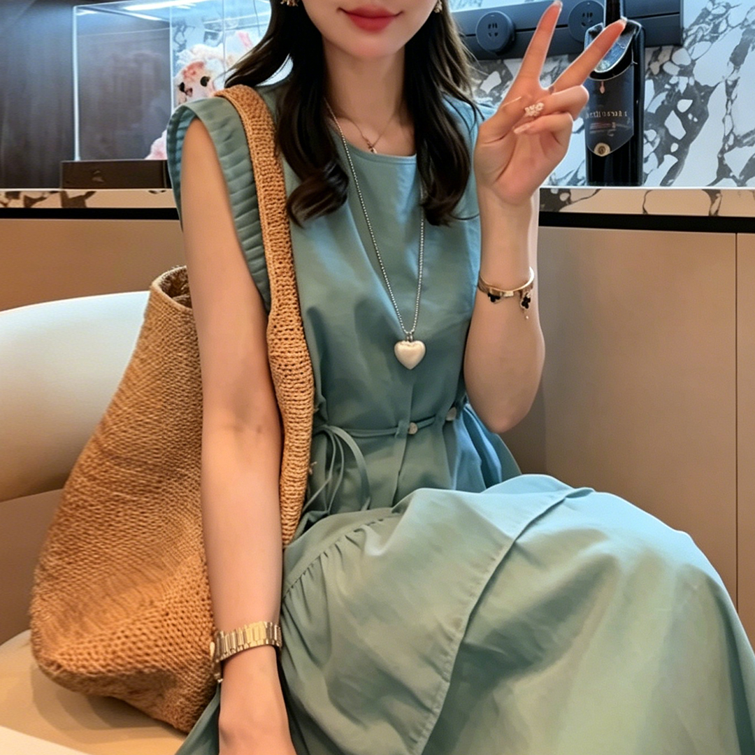 경관 그림 프랑스식 부드러운 바람 화이트 여성 드레스 2026 여름 새로운 민소매 허리 수축 슬림해 보이는 품격 롱 스커트