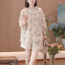 批发官图 2026夏季新款设计感时髦洋气减龄<b class='q'>印花</b>圆领上衣<b class='q'>短裤</b>两件套