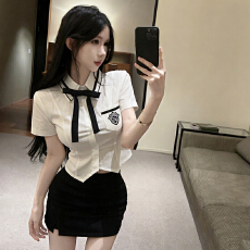 批发实拍日系学院风JK衬衣+单开叉包臀裙