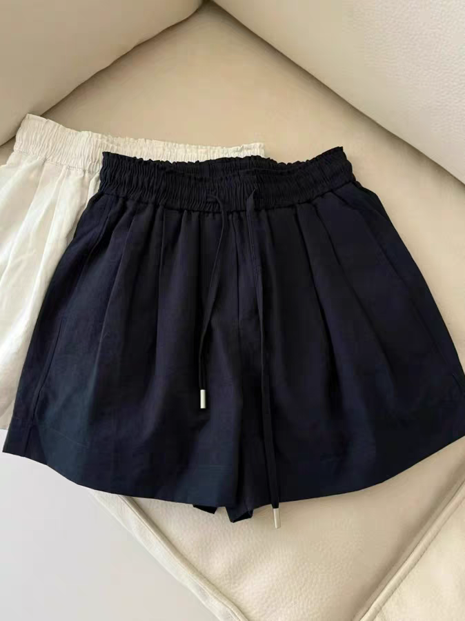 허리밴드 펌프 로프 면 린넨 캐주얼 반바지 하이웨이스트 한 마디 주머니 루즈핏 와이드 레그 팬츠 미니멀리즘 다용도 슬림해 보이는 여성