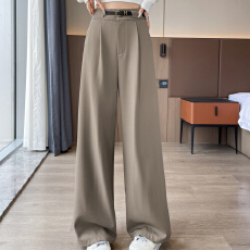 批发美式纹理质感西装裤女夏季新款高腰版型直筒裤经典时尚百搭阔腿裤