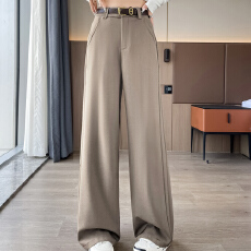 批发2026夏季新款高腰显瘦窄版休闲西装垂感阔腿小个子拖地直筒裤女