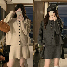 批发实拍大码毛衣内搭针织<b class='q'>连衣裙</b>子女装秋冬季高级感穿搭一整套装早秋
