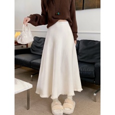 批发实拍大码中长款厚款下摆流苏针织半身裙秋冬垂感大摆高腰a字伞裙