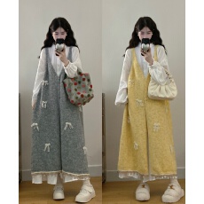 批发实拍大码秋冬蝴蝶结甜美气质宽松针织背心裙+<b class='q'>宝宝</b>棉<b class='q'>衬衫</b>裙套装