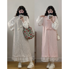批发实拍大码秋冬甜美立体花朵系带宽松慵懒针织背心裙+<b class='q'>衬衫</b>裙两件套