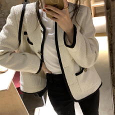 批发2026小香风名媛洋气粗花呢白色短外套<b class='q'>女</b>春秋韩版宽松休闲百搭夹克