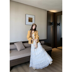 批发实拍实价 宽松<b class='q'>开衫</b>针织外套蕾丝吊带上衣芭蕾风蛋糕裙三件套