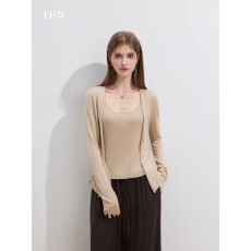 批发简约高级感针织开衫女<b class='q'>春</b>秋季新款宽松百搭吊带背心两件套