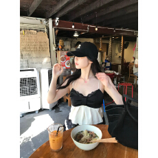 批发sheepland珍妮滤镜 蕾丝拼接缎面吊带背心女春夏捏褶显瘦无袖上衣