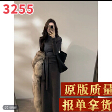 批发长袖假两件半高领长裙连衣裙气质女装冬季显瘦时尚DT1802