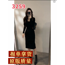 批发【大婷婷】法式赫本风连衣裙设计感小众收腰显瘦V领包臀裙子