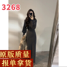 批发半高领<b class='q'>灯笼</b>袖<b class='q'>连衣裙</b>气质时尚修身亮片百搭内搭长裙DT1833