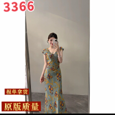 批发【宋颂】夏季新款女装印花时尚无袖修身收腰长<b class='q'>裙</b><b class='q'>连衣裙</b>DT2106