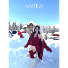 批发【圣诞节】<b class='q'>挂</b><b class='q'>脖</b>圣诞节新年氛围针织<b class='q'>连衣裙</b>三件套含腿套套装