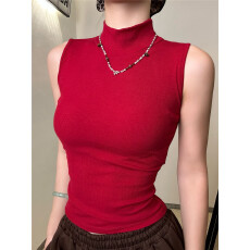 批发秋冬气质半高领无袖大U镂空美背女打底衫内搭背心显瘦中领针织衫