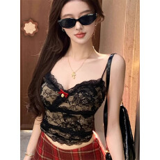 批发纯欲性感<b class='q'>蕾丝</b>蝴蝶结小吊带胸衣女内搭带胸垫美背无袖<b class='q'>背心</b>短款上衣