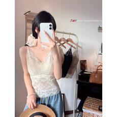 批发欧货深V性感蕾丝美背吊带背心带胸垫外穿内搭打底内衣女文胸抹胸