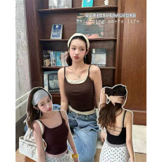 批发2026早春新款设计感上衣假两件吊带带胸垫女内搭小背心夏外穿美背