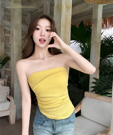이른 봄 새로운 한국 스타일 불규칙 주름 원피스 탈착식 좋은 어깨끈 튜브탑 슬립 아름다움 뒤로 조끼