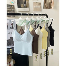 批发小吊带背心女夏内搭打底<b class='q'>文胸</b>一体带胸垫抹胸裹胸黑色外穿美背上衣