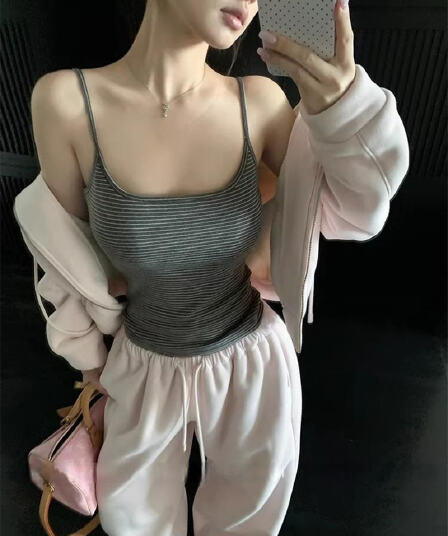 봄 여름 한국 스타일 model 만화 가슴 독립적 인 홈 가벼움 없음 센스 아세트산 주간 실크 만 가져 가라. 기타 색상 스트라이프 캐미솔