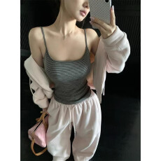 批发春夏韩版Model漫画胸獨家轻盈无感醋酸天丝万搭多色条纹吊带<b class='q'>背心</b>