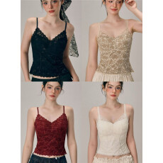 批发韩版春夏新款小碎花蕾丝吊带<b class='q'>背心女</b>士带胸垫美背内搭打底上衣薄款