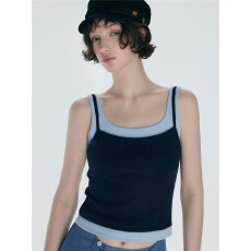 批发ANNACHIC时髦叠穿_M1u系撞色假两件吊带<b class='q'>背心女</b>夏辣妹修身弹力上衣