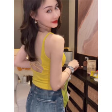 批发春夏新款<b class='q'>韩版</b>女士糖果色性感交叉带镂空一体杯U领吊带美背<b class='q'>打底衫</b>