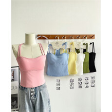 批发白色美背内衣女内搭背心小吊带带胸垫一体防下垂<b class='q'>文胸</b>运动外穿上衣