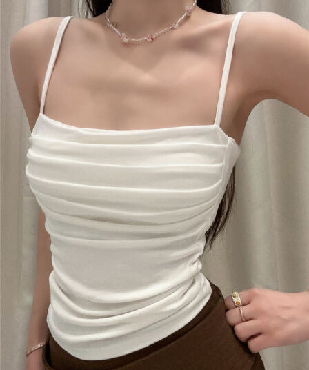 순수한 욕망 소녀 봄 여름 새로운 광장 칼라 나만의 것을 가져와 라. 가슴 패드 슬립 맨위 여성 디자인 센스 주름 몸매 가꾸기 쇼트 스타일 조끼