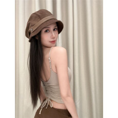 批发纯欲少女抽绳露背自带胸垫一体式针织吊带背<b class='q'>心高</b>弹力修身显瘦美背