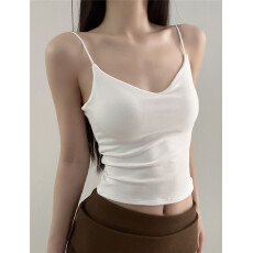 批发白色V领带胸垫吊带<b class='q'>背心女</b>2026夏季新款外穿无袖内搭辣妹美背上衣
