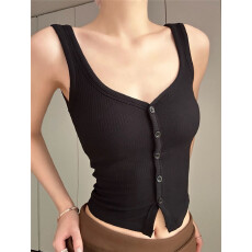 批发法式纯欲V领针织背心女夏外穿修身气质无袖坎肩t恤高级感美背上衣