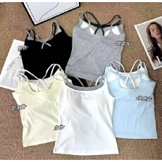 春夏新款天丝莱赛尔棉一体式后背交叉撞色叠穿美背吊带背心